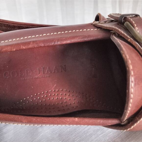 Cole Haan Leather Loafers Men SZ 11.5 Brown Slip On Dress Shoes Buckle Fringe main image 7